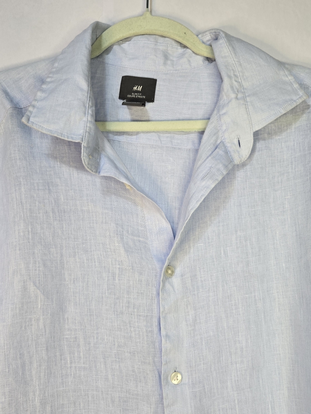 H&M Womens Size XL 100% Linen Soft Blue Slim Fit Button-Up Shirt - Picture 3 of 9